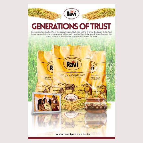 Grain design with the title 'An attractive and eye catching poster for our Sona Masoori Rice'