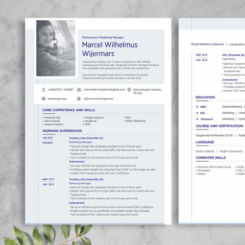 Aviation design with the title 'Modern contemporer resume design'