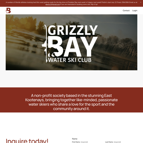 Website with the title 'Grizzly Bay Water Ski Club'