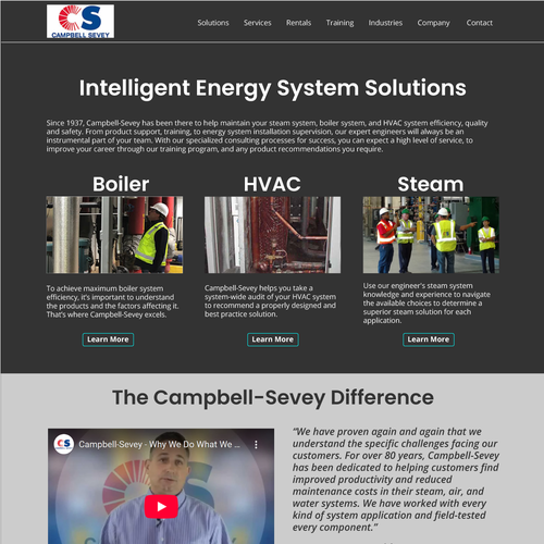 Industrial website with the title 'Web page design for an industrial HVAC company'