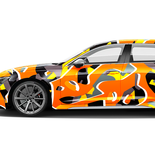 Camouflage design with the title 'Funky Camouflage Car Wrap'