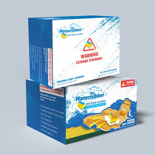 Masculine packaging with the title 'A very aggressive and durable personal scrubber'