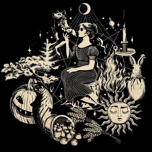 Dark artwork with the title 'Design for women's perfume series (Pagan festivities)'