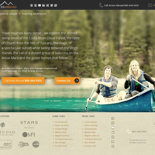 Custom website with the title 'Website design for Aces Abroad : exceptional people, inspiring adventures'