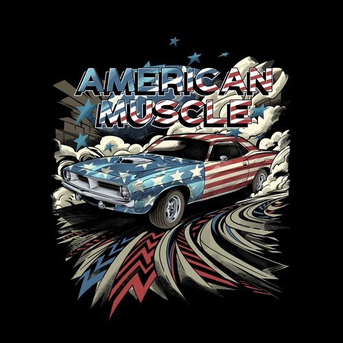 American flag t-shirt with the title 'American muscle'