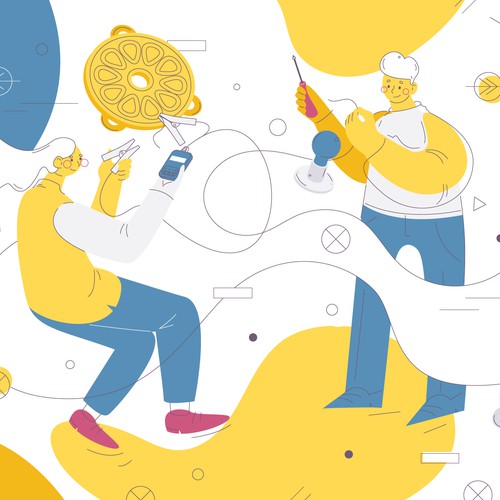 Vector artwork with the title 'Electric students'