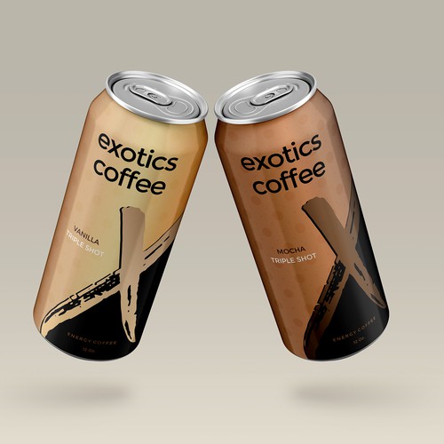 Energy drink label with the title 'Exotics coffe energy drink'