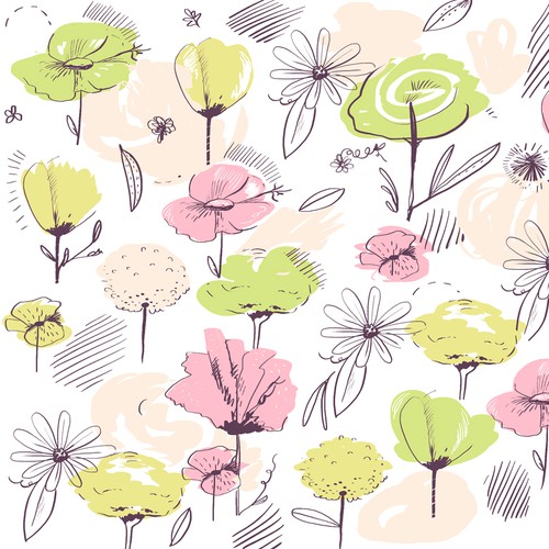 Seamless design with the title 'Feminine flower pattern for handbag'