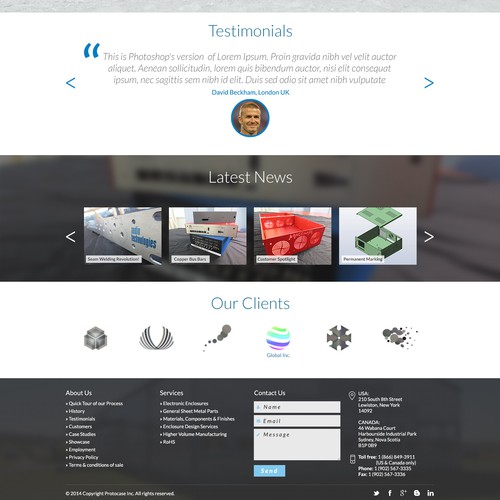 Industrial website with the title 'Website Re-design of a Worldwide Custom Enclosure Manufacturing Company'