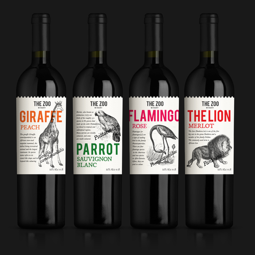 Animal label with the title 'Wine labels - ZOO winery'