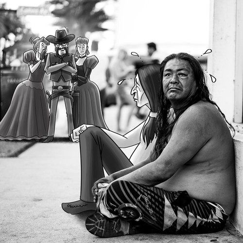 Cartoon artwork with the title 'Pimp BW photo with a cartoon style illustration'