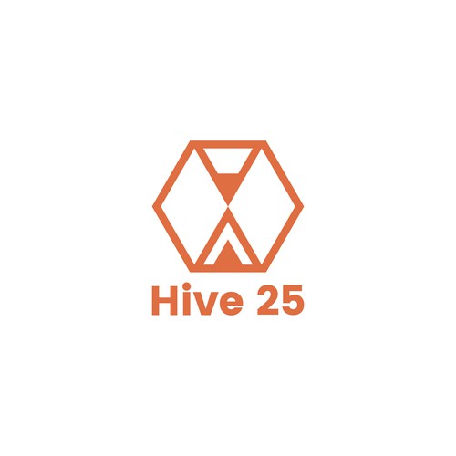 Hexagon logo with the title 'Hive 25 logo design concept (version 2)'