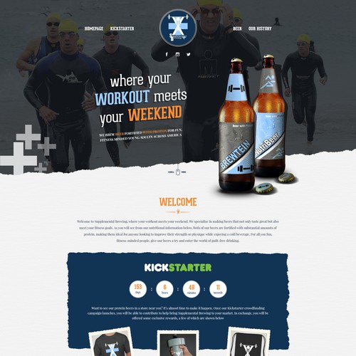 Fitness website with the title 'Homepage design for Supplemental Brewing'