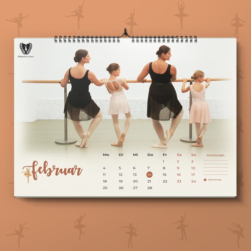 Calendar design with the title 'Clean and Elegant Calendar for Ballet School'