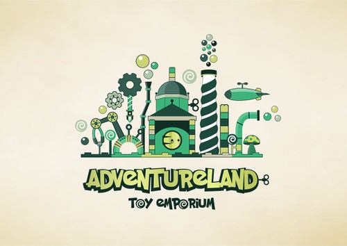 Toy shop logo with the title 'Logo for a Willy Wonka like toy store'