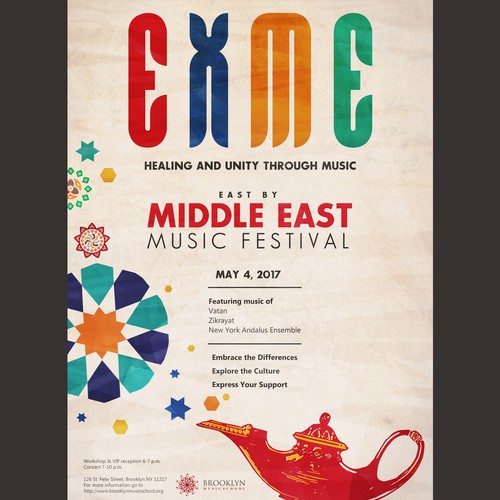 Unity design with the title 'Eye-Catching Poster for "East X Middle East Music Festival"'