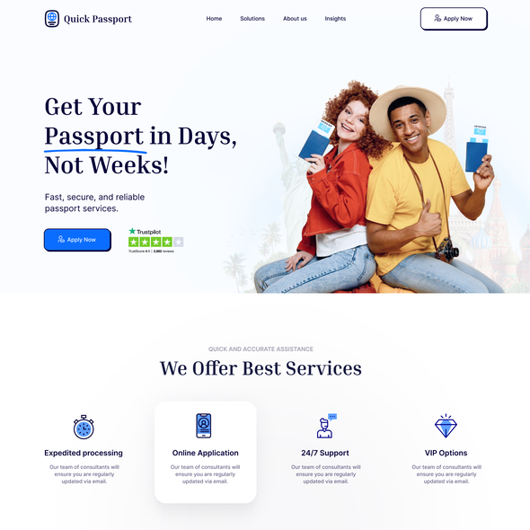 Pricing page design with the title 'Landing page for Gov Passport Service'