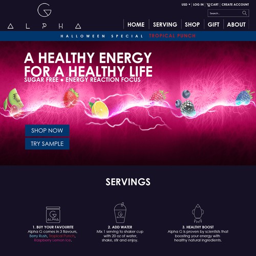 Banner website with the title 'Web Shop For Energy Drink'
