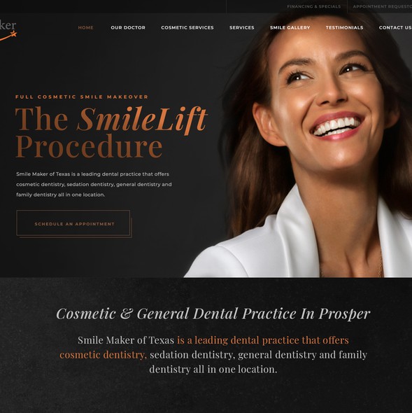 Dental website with the title 'Website Promoting The SmileLift Procedure'