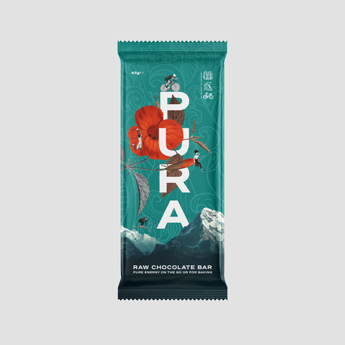 Bold label with the title 'Raw chocolate bar packaging'