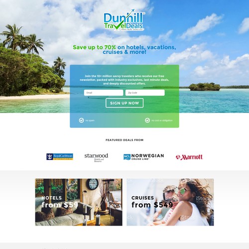 Cruise design with the title 'Landing page for a travel deal website.'