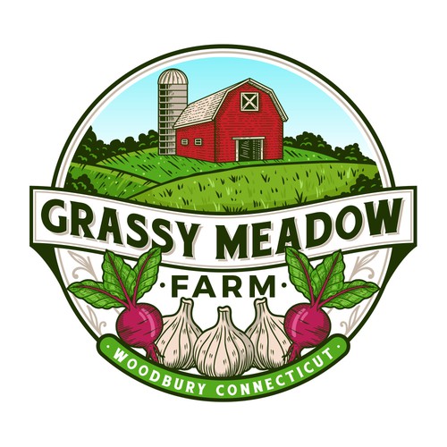 Barn logo with the title 'Grassy Meadow Farm'
