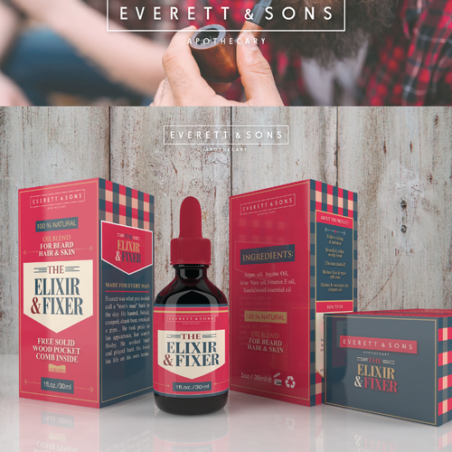 Unique packaging with the title 'Packaging for the Elixir & fixer'