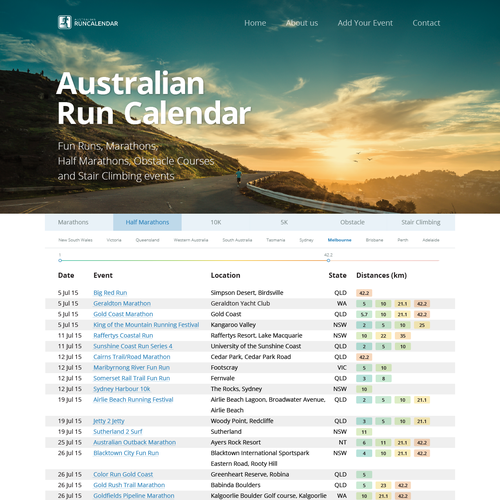 Schedule design with the title 'Web design for running events site'