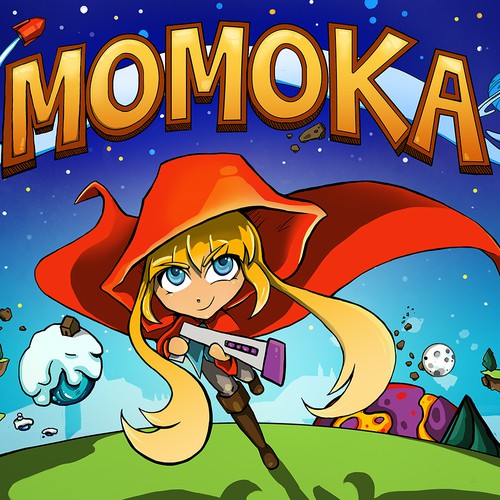 Game design artwork with the title 'Momoka'