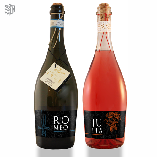Mockup label with the title 'Labels - Romeo and Julia for sparkling wine'