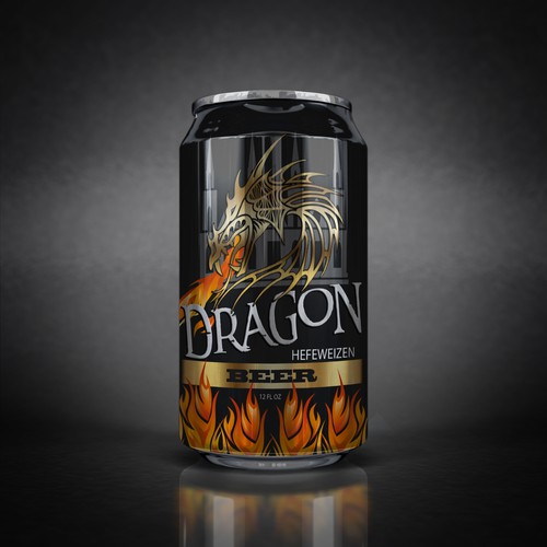 Beer packaging with the title 'Dragon Beer can design'