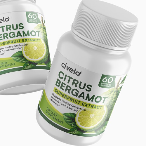 Supplement packaging with the title 'Premium Label Design for Civela / Citrus Bergamot Supplement'