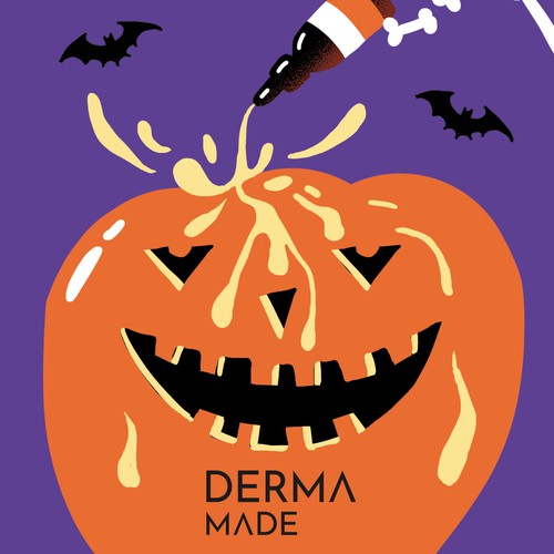 Pumpkin design with the title 'Vitamin C Halloween Concept – Playful Skincare Illustration Card.'
