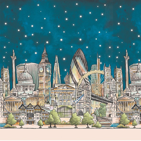 London illustration with the title 'Water bottle design-Blizzy'