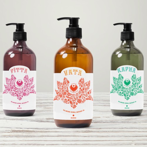 Ayurveda design with the title 'Massage oil label'