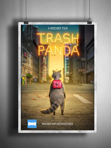 Raccoon design with the title 'Trash Panda Movie Poster'