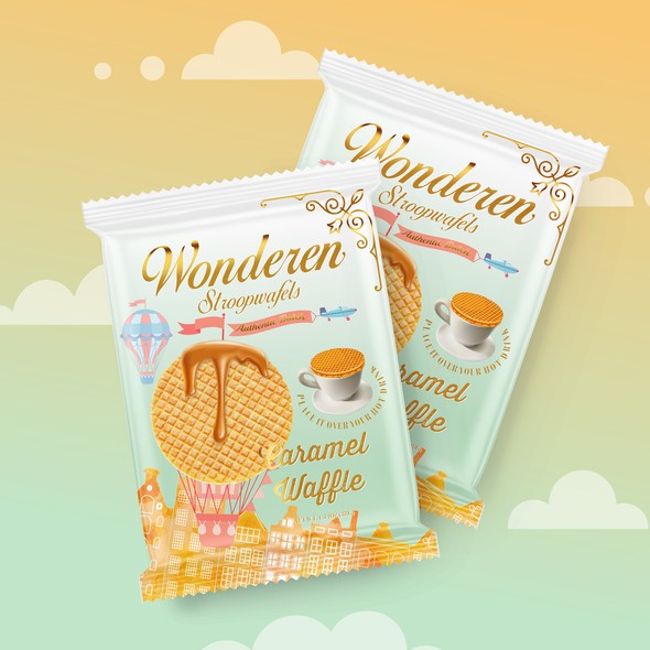 Waffle design with the title 'Packaging Design for Dutch Stroopwafels'