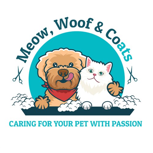 Pet grooming logo with the title 'Meow'