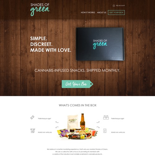 Drink website with the title 'Create a glorious website for a "budding" subscription box service for Cannabis-Infused Snacks!'