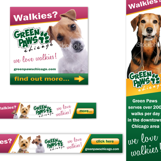 Purple and green design with the title 'Banner ad designs for dog walking service'