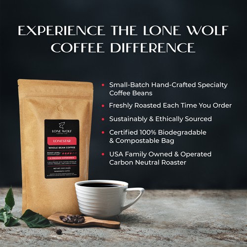 Photo editing design with the title 'Lone Wolf Coffee Co.'