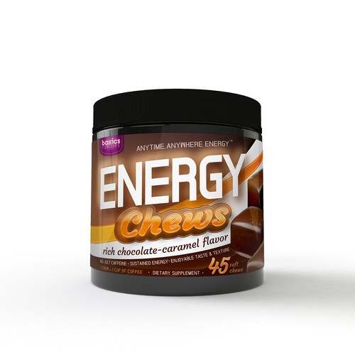 Energy label with the title 'label for chocolate energy chews'