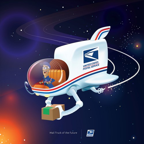 Conceptual artwork with the title 'USPS mailman of the future concept'