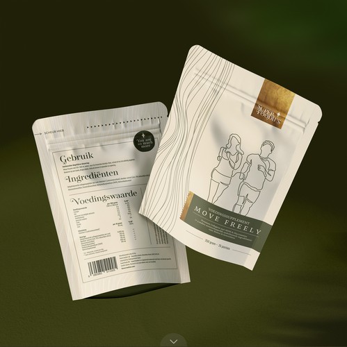 Energy drink packaging with the title 'SuperFoodies Pouch Design'