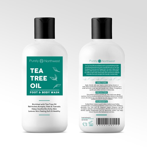 Green label with the title 'Tea Tree Body Wash Label'