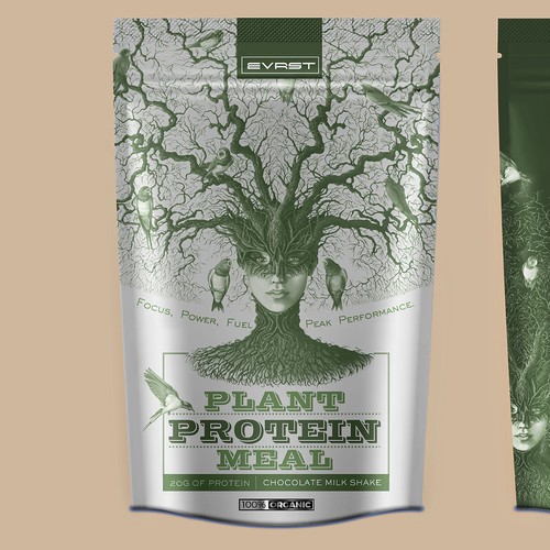 Stand-up pouch packaging with the title 'Plant protein packaging'