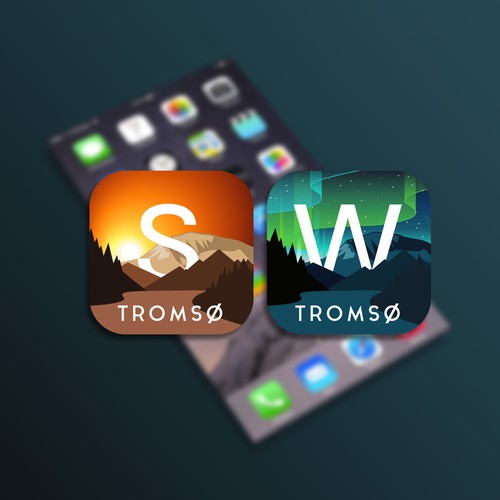 Android design with the title 'Travel-app icons for Tromso city in Arctic Norway'