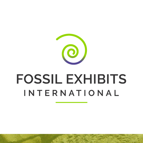 Gradient brand with the title 'Fossil Exhibits International logo and visual identity'