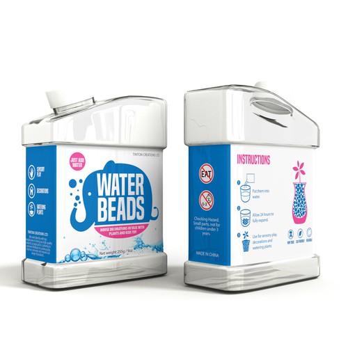 Water label with the title 'Fresh modern design for popular retail item - Water beads '