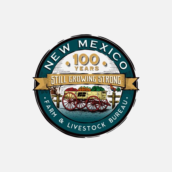 Livestock design with the title '100th Anniversary Logo for New Mexico Farm & Livestock Bureau'